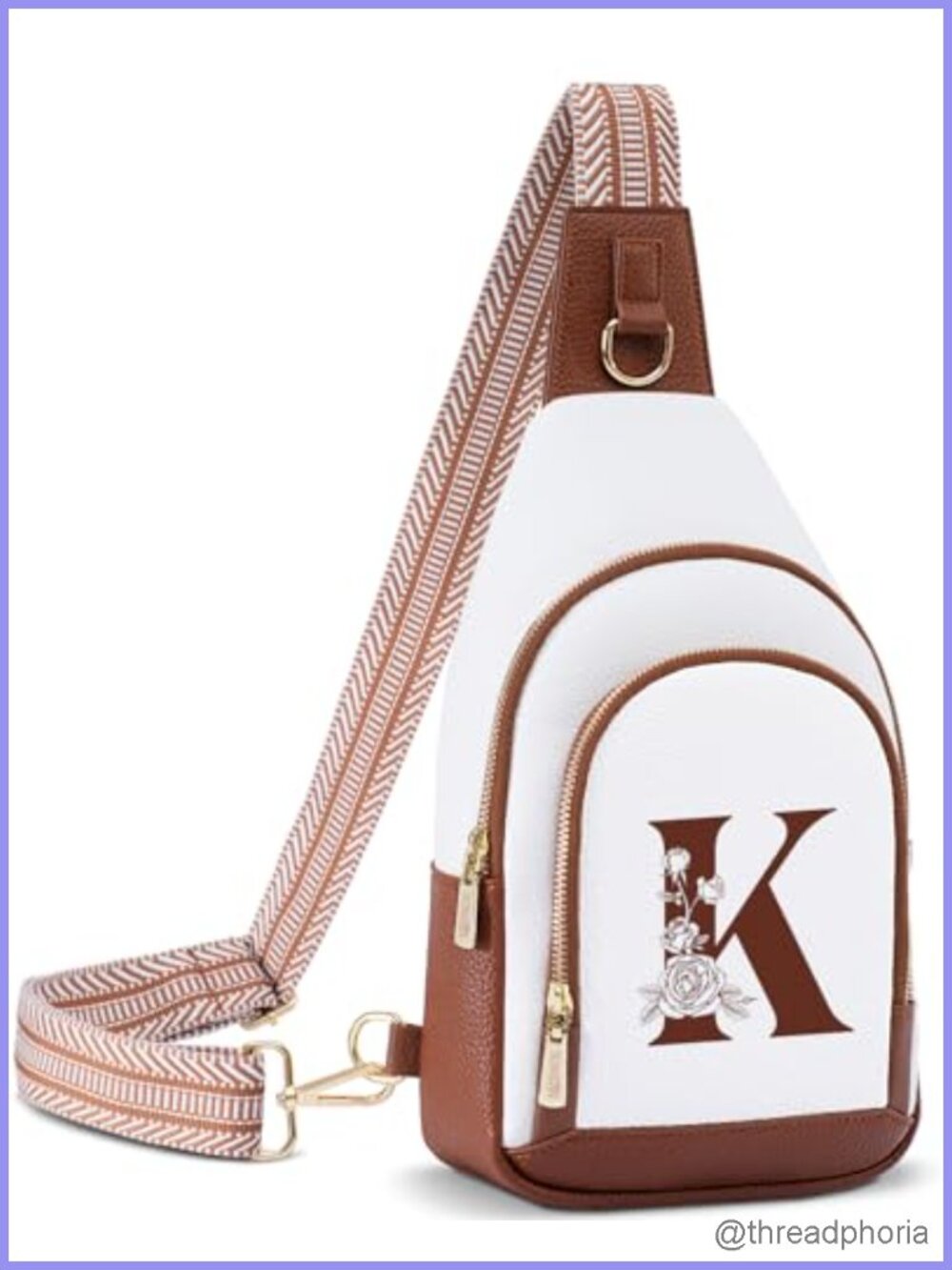 Personalized PU Leather Crossbody Sling Bag with Initial Letter for Women Travel